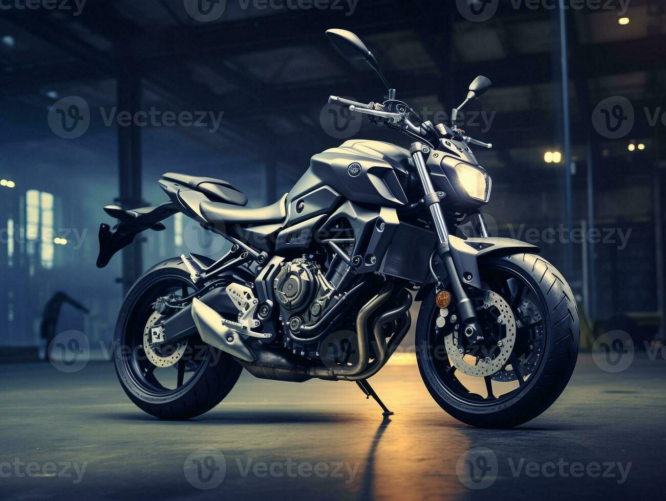 Yamaha MT-07 exhibition. Generative AI photo