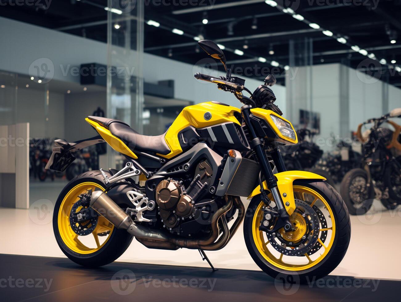 Yamaha FZ-09 exhibition. Generative AI photo