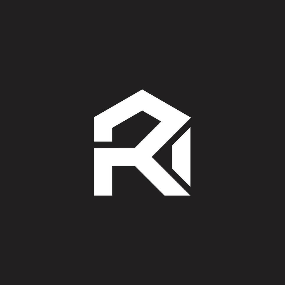 letter r home shape simple geometric line logo vector