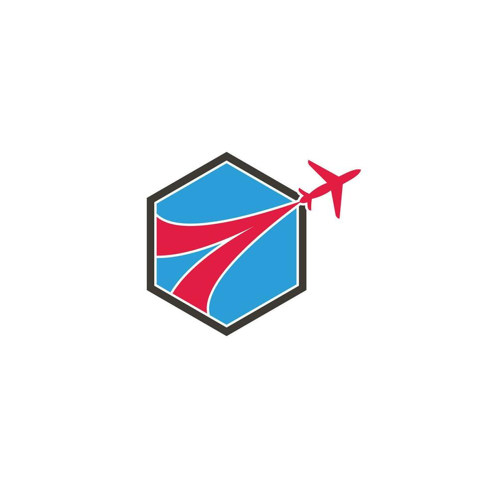 colorful jet plane hexagonal simple logo vector