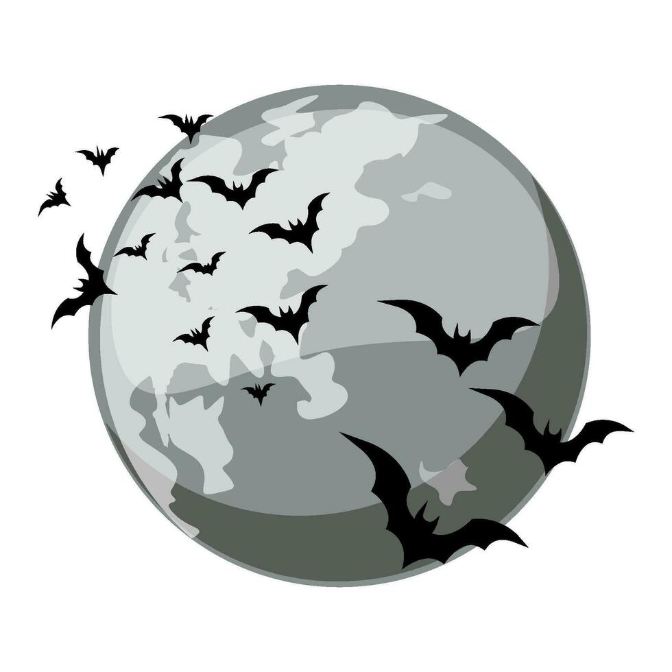 Cartoon night moon and bats. Halloween poster, greeting card, postcard. Vector illustration in cartoon style