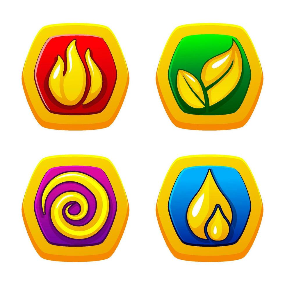 Four elements nature fire, air, earth, and water. Golden 4 symbols of life. vector