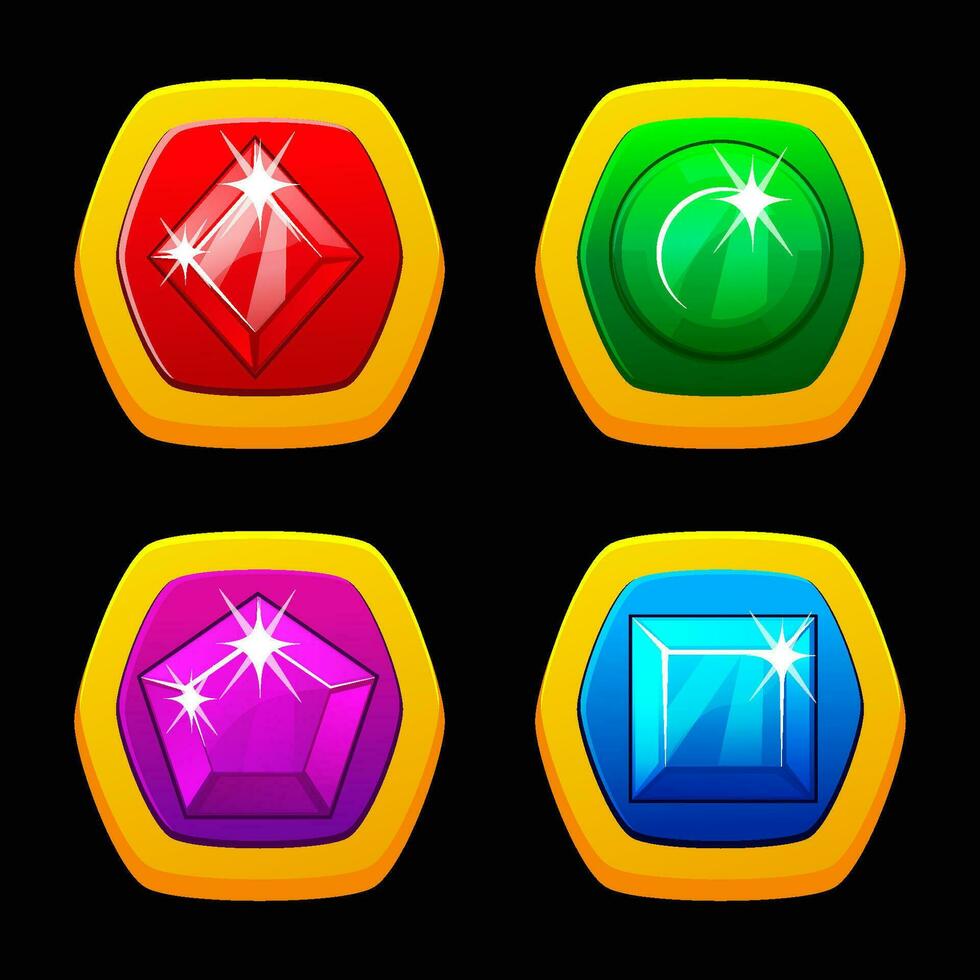 Game gemstones, magic jewels, royal precious gems. Fantasy cartoon GUI trophy, isolated set. vector