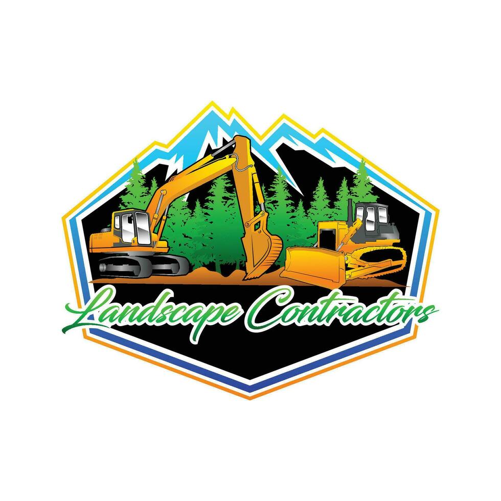 landscape contractor logo template, excavator contractor logo elements, ecxcavator vector illustration