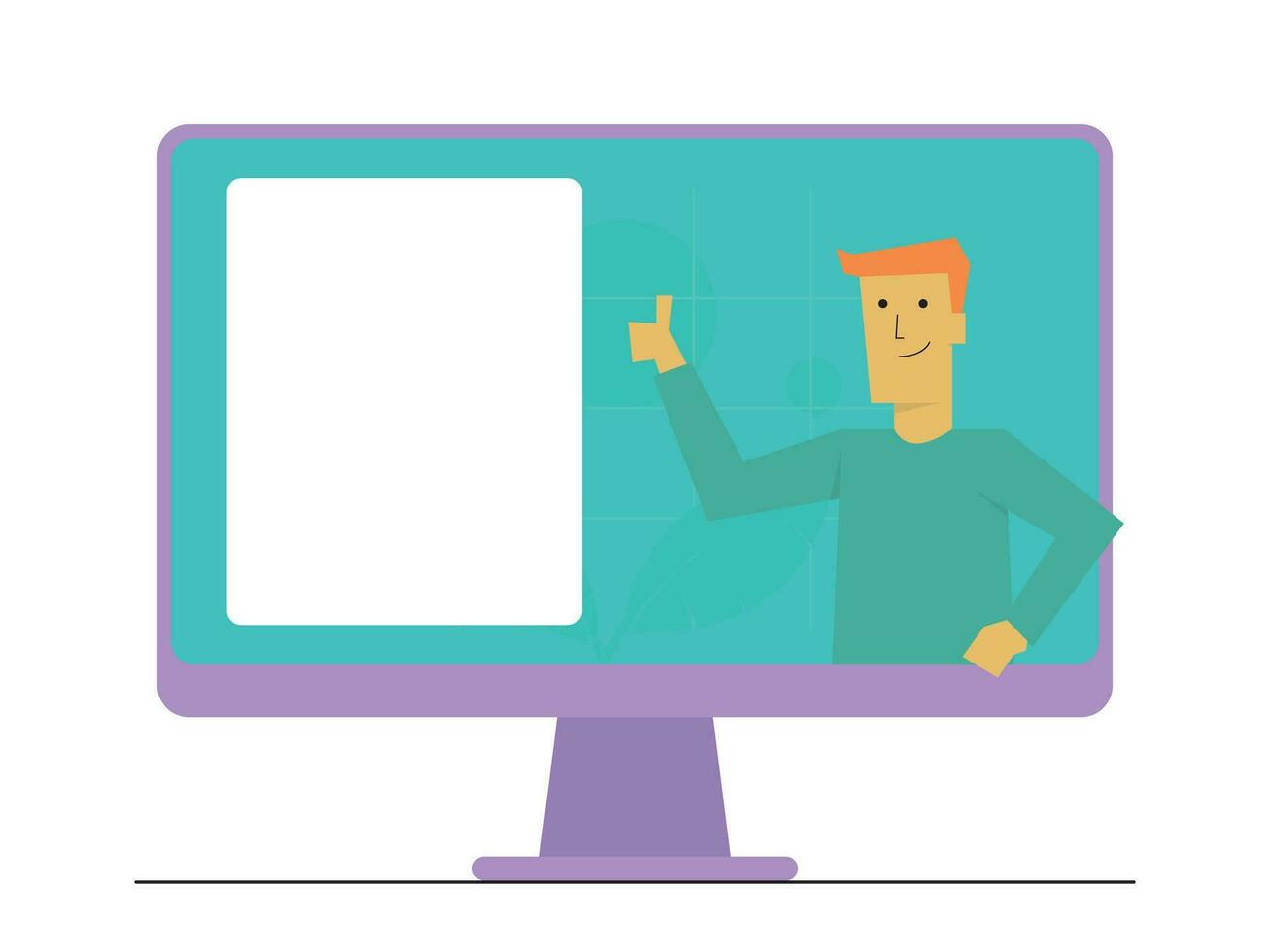 flat design illustration of a person explaining via computer vector