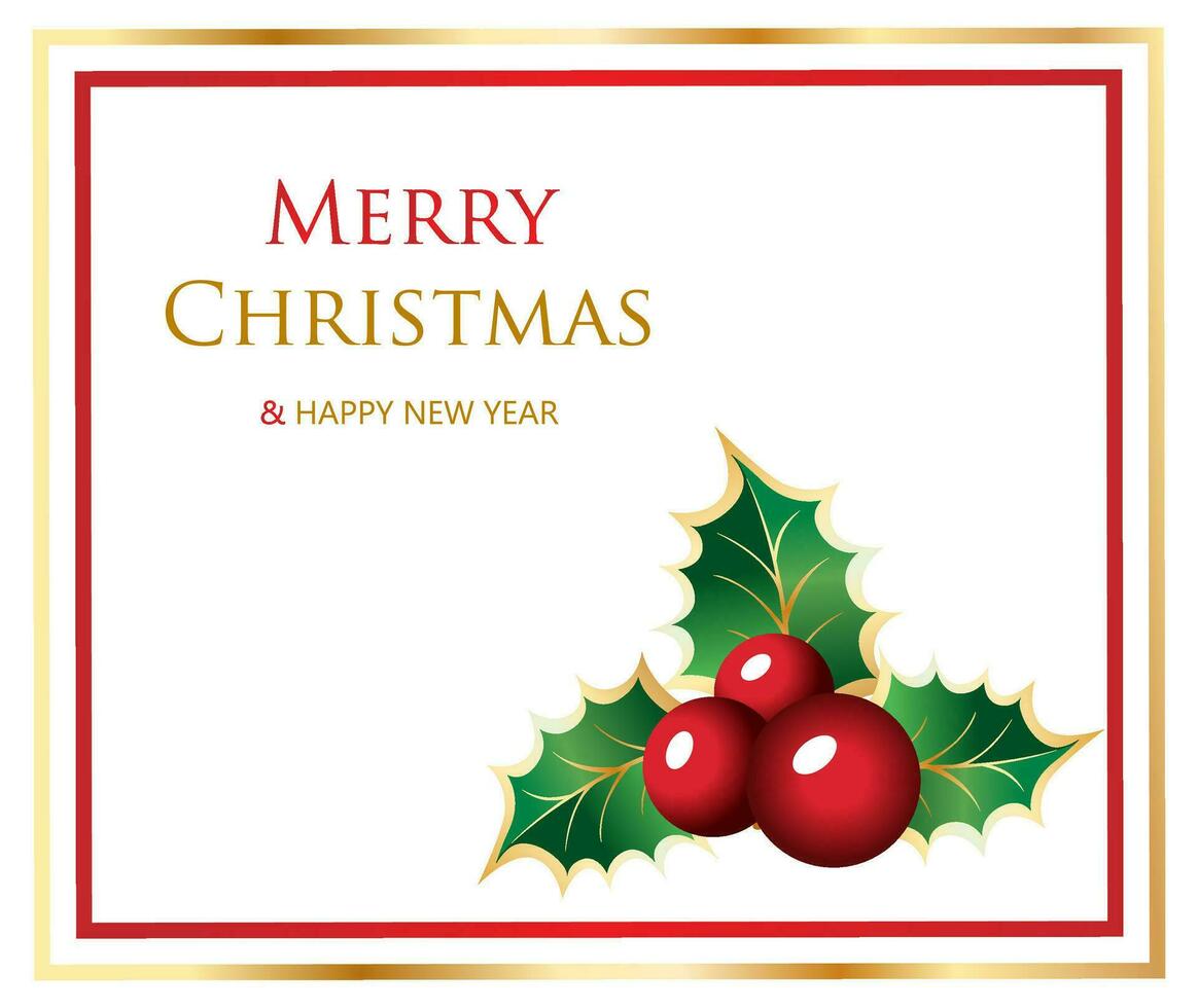 Merry Christmas Card With Holly And Berries vector
