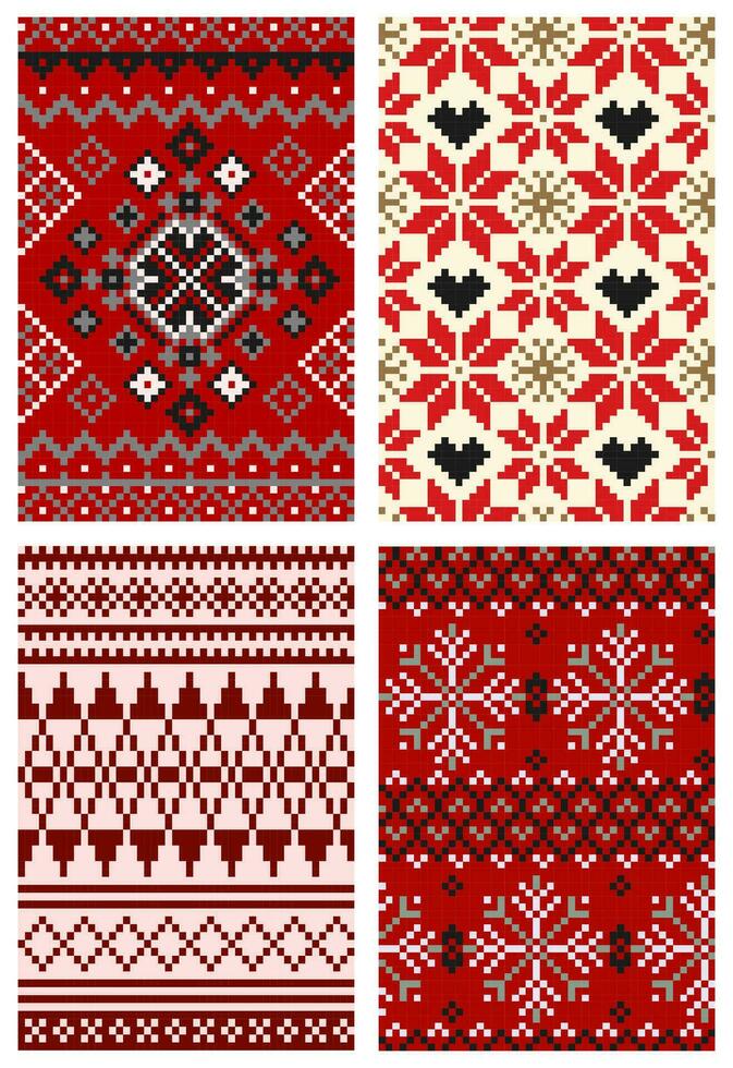 Christmas Red Black Knitted Sweater Pattern vector