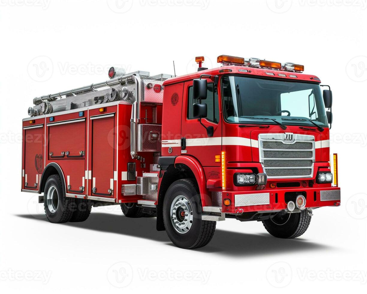 Firetruck on white background. Generative AI photo