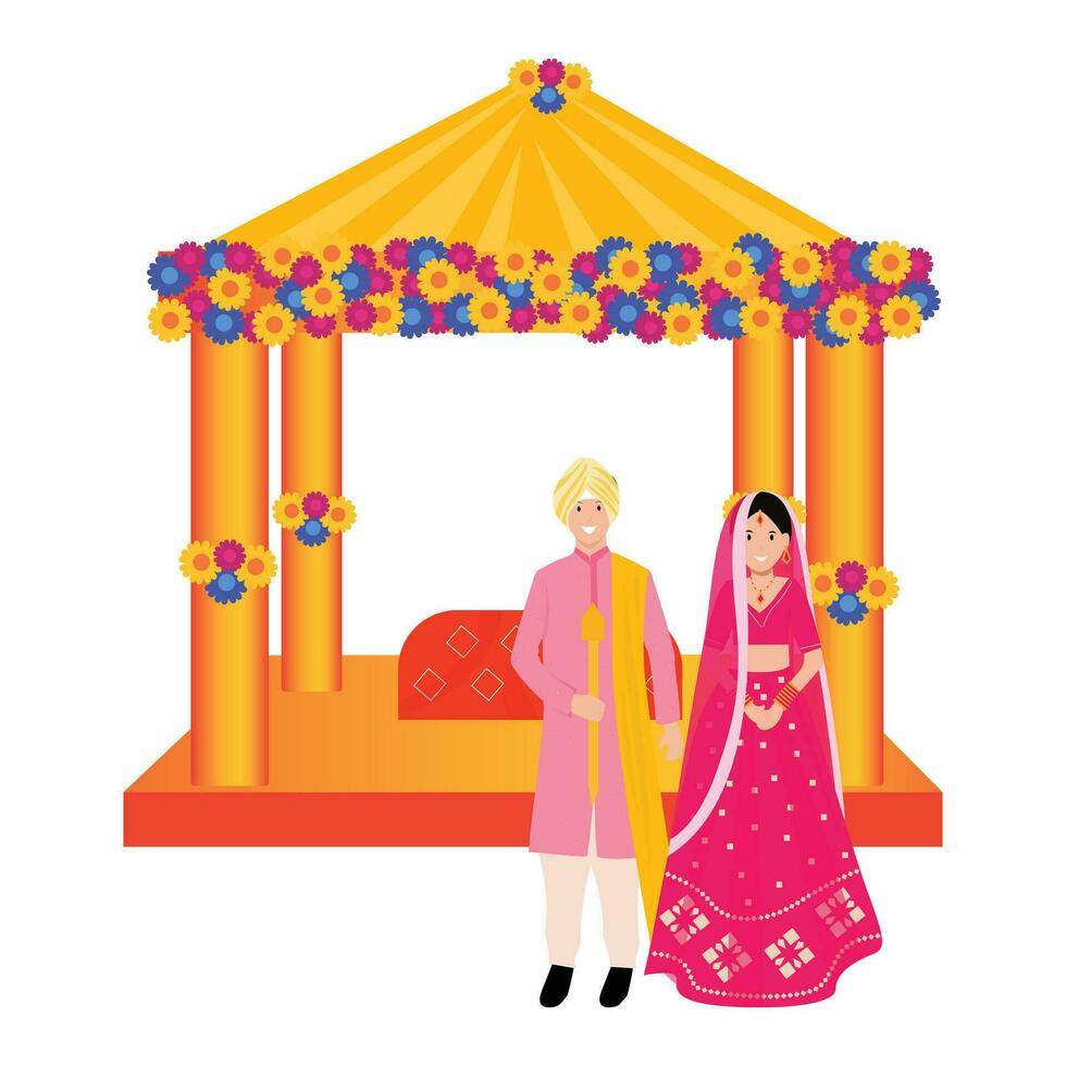 Anand Karaj sikh wedding ceremony couple in mayra vector