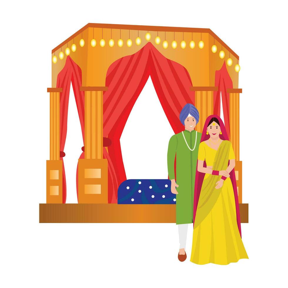 Anand Karaj sikh wedding ceremony couple in mayra vector