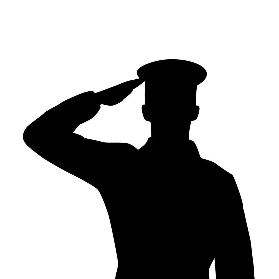 Salute soldier, silhouette of saluting army soldier, saluting male army soldier vector