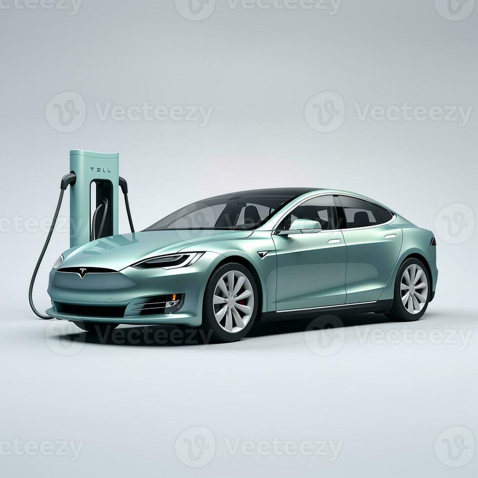 Electric car on white background. Generative AI photo