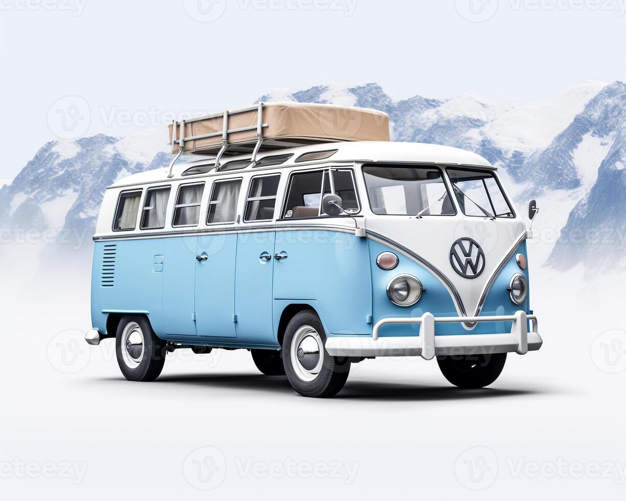 Camper Van on white background. Generative AI photo