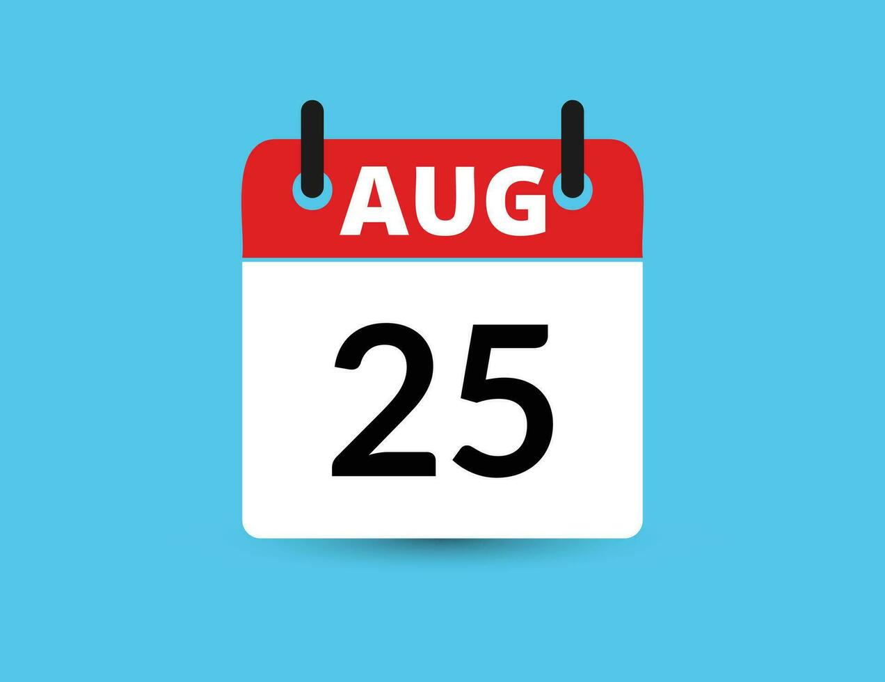 August 25. Flat icon calendar isolated on blue background. Date and month vector illustration