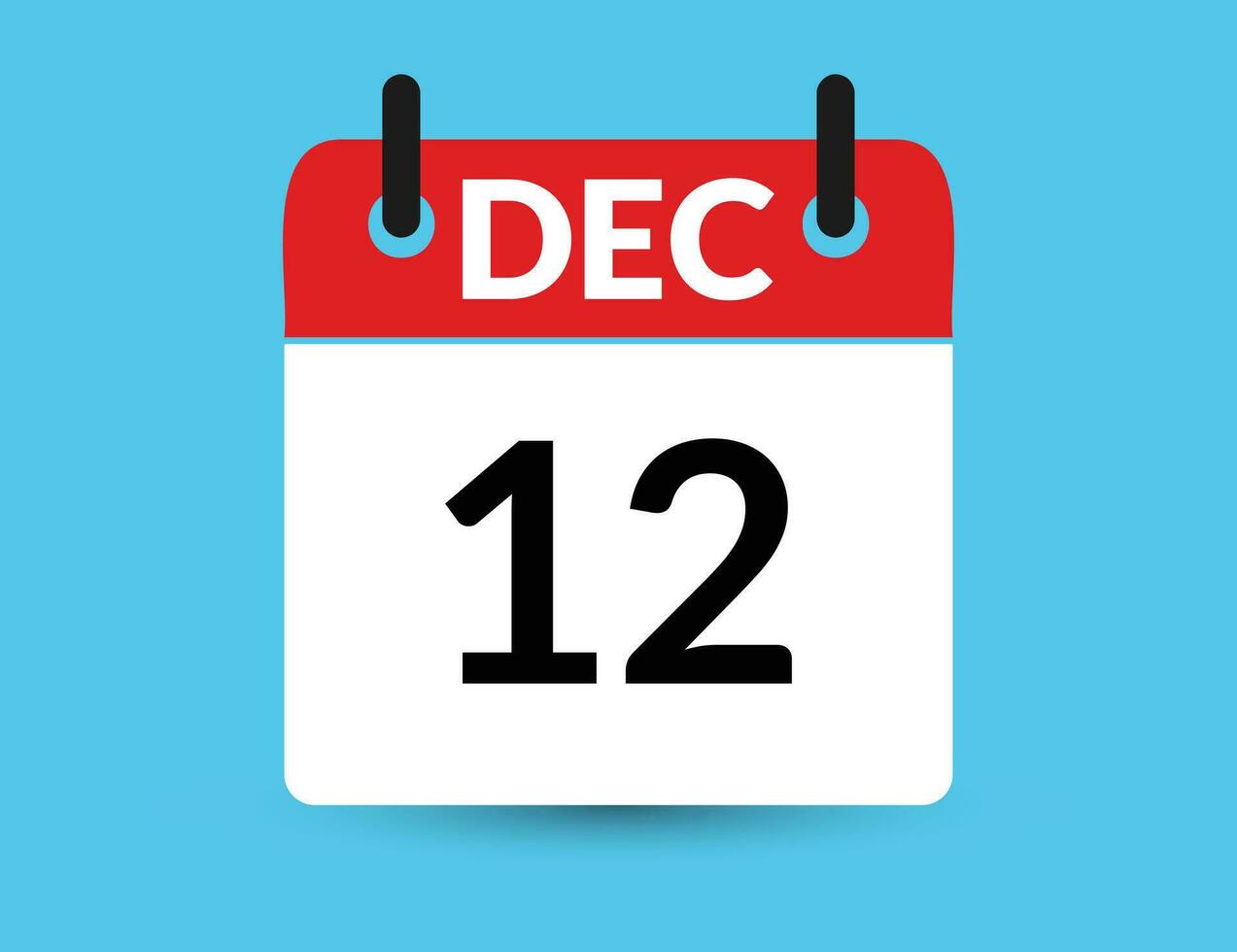 December 12. Flat icon calendar isolated on blue background. Date and month vector illustration