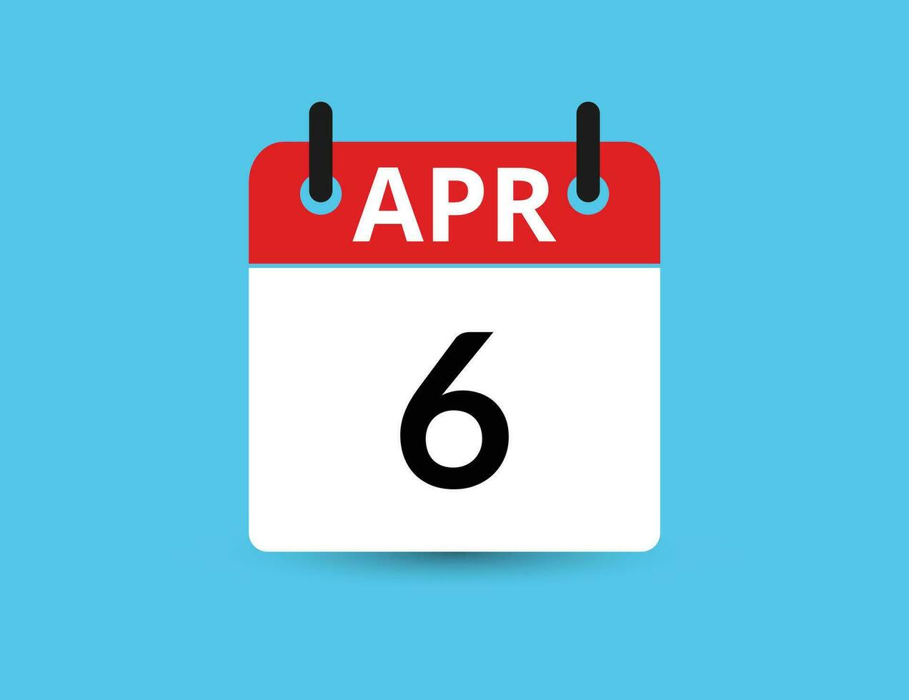 April 6. Flat icon calendar isolated on blue background. Date and month vector illustration