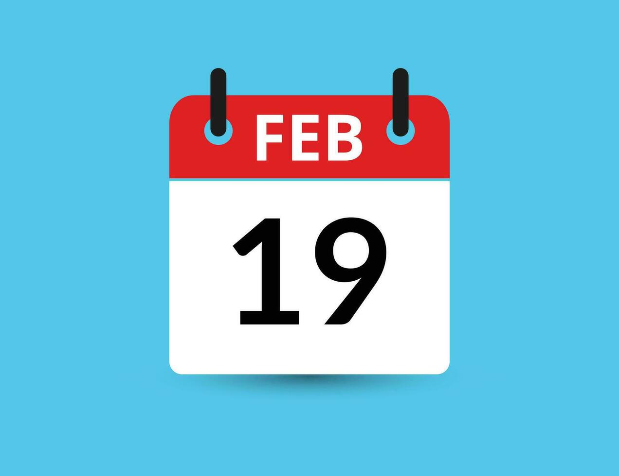 February 19. Flat icon calendar isolated on blue background. Date and month vector illustration