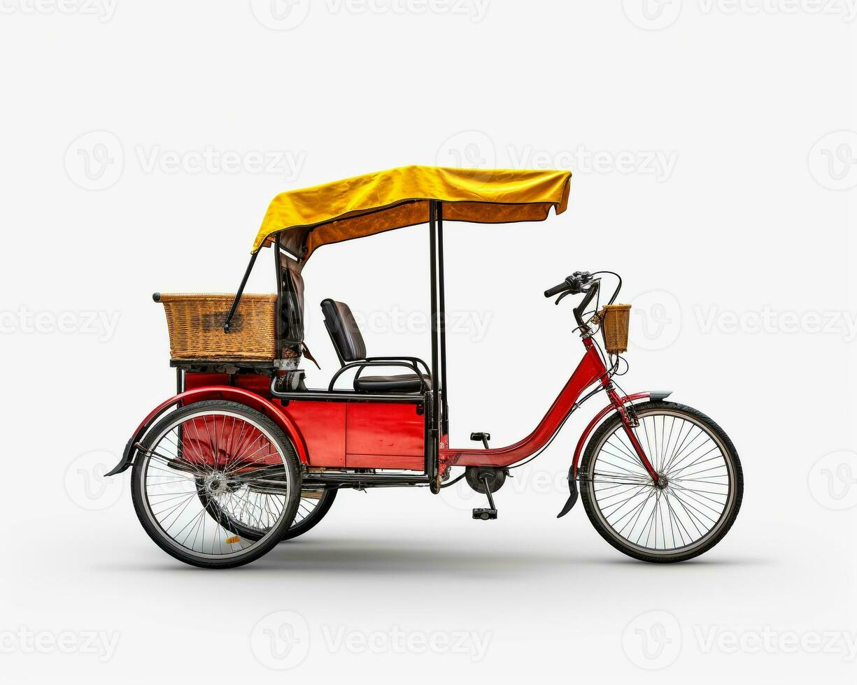 Bicycle Rickshaw on white background. Generative AI photo