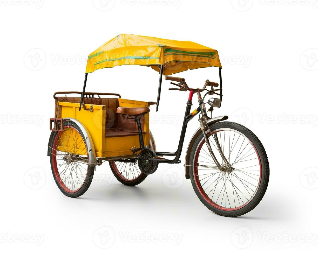 Bicycle Rickshaw on white background. Generative AI photo
