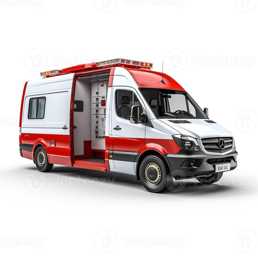 ambulancia en blanco antecedentes. generativo ai foto