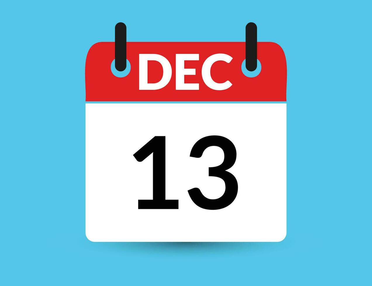 December 13. Flat icon calendar isolated on blue background. Date and month vector illustration