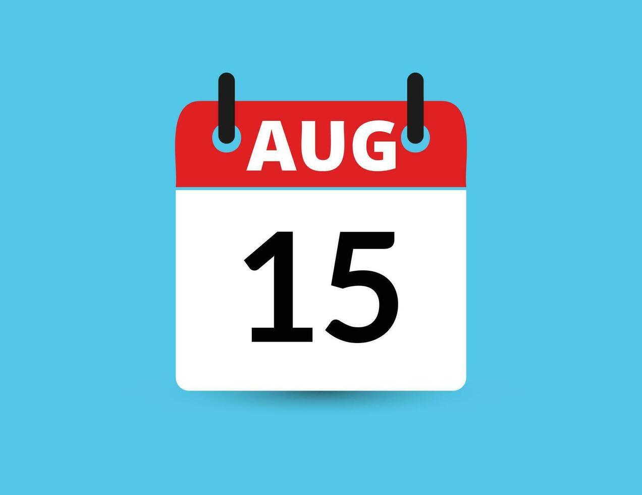 August 15. Flat icon calendar isolated on blue background. Date and month vector illustration