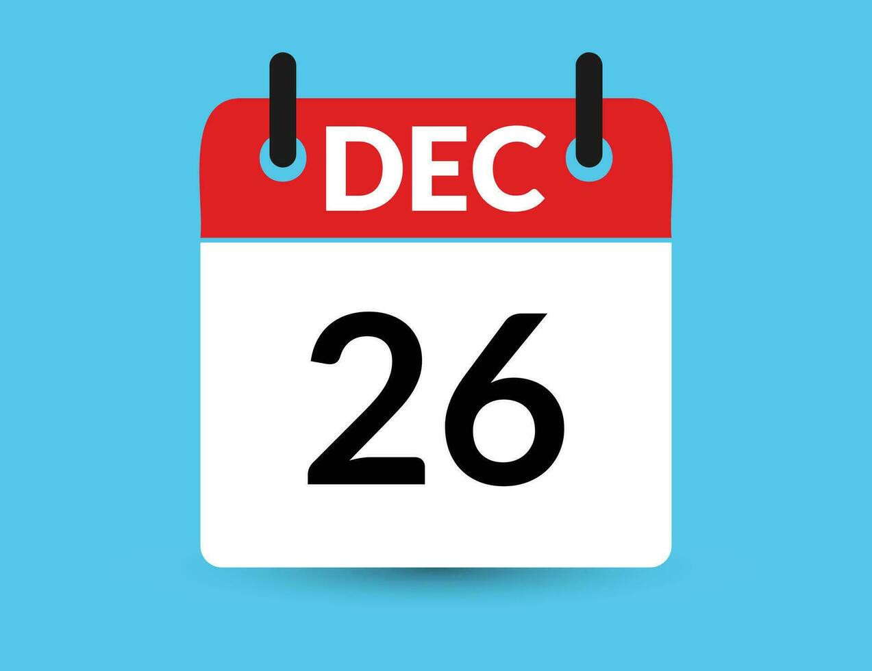 December 26. Flat icon calendar isolated on blue background. Date and month vector illustration