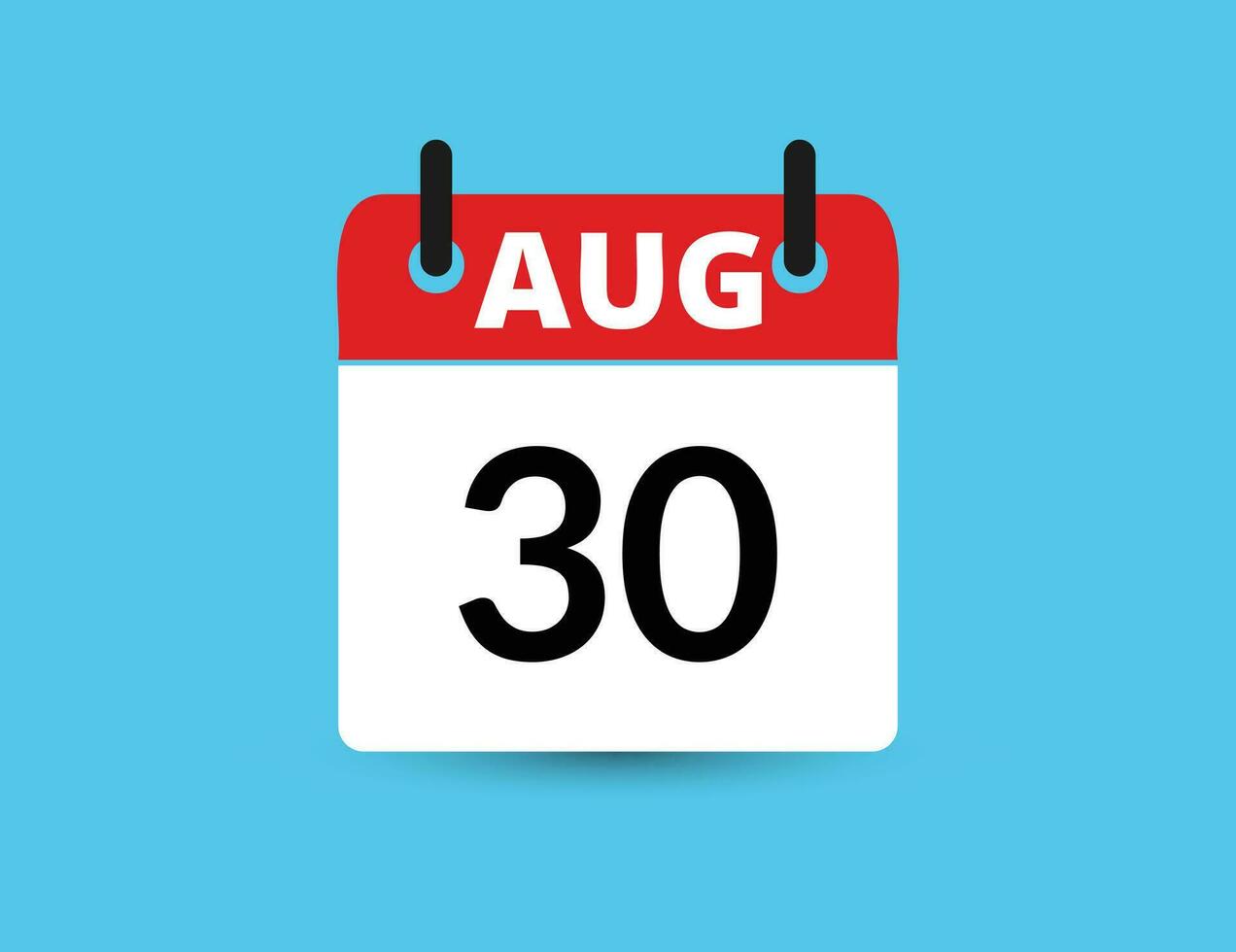 agosto 30 plano icono calendario aislado en azul antecedentes. fecha y mes vector ilustración