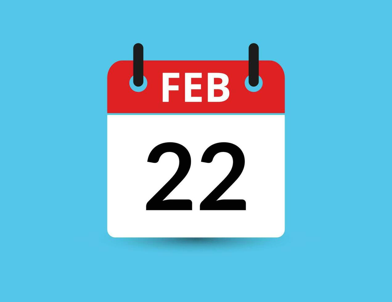 February 22. Flat icon calendar isolated on blue background. Date and month vector illustration