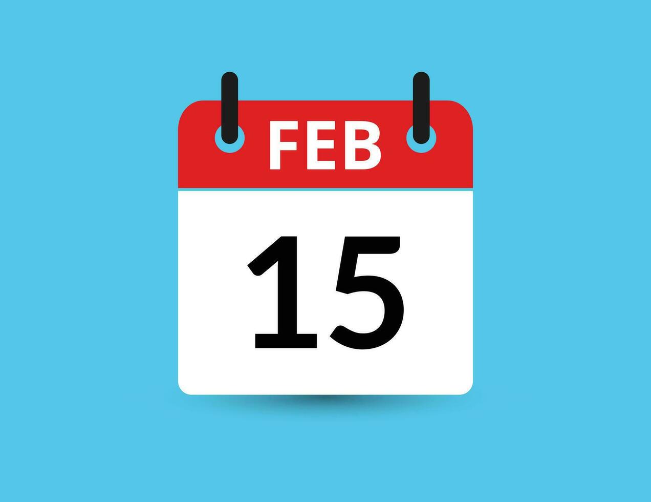 February 15. Flat icon calendar isolated on blue background. Date and month vector illustration