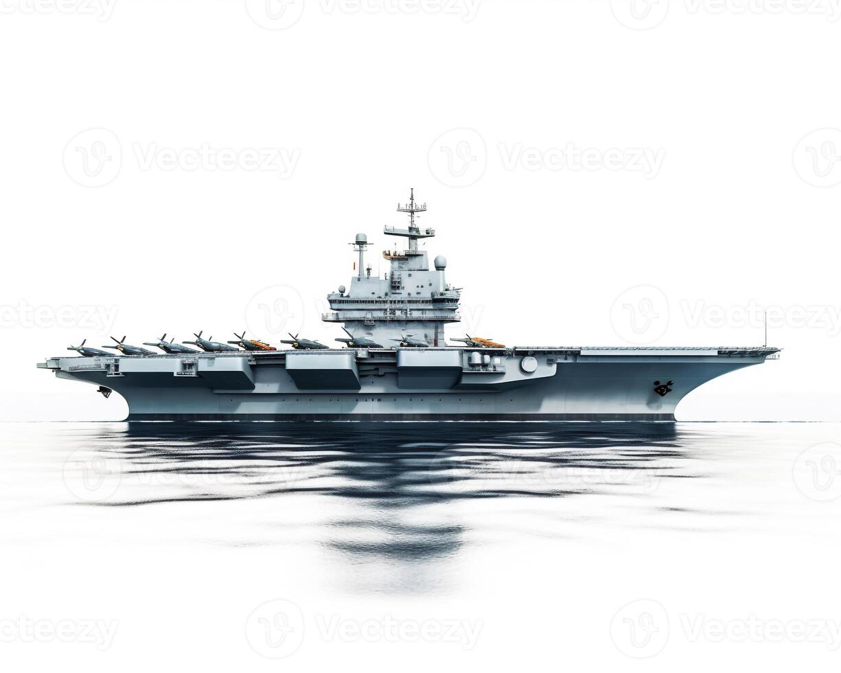 Aircraft Carrier on white background. Generative AI photo