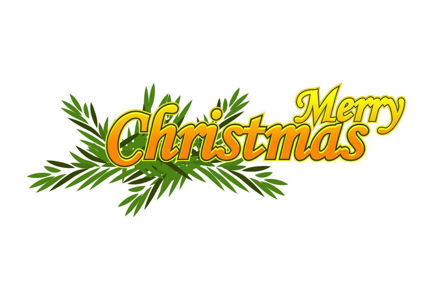 Merry Christmas golden text with a tree branch. Vector holiday illustration element