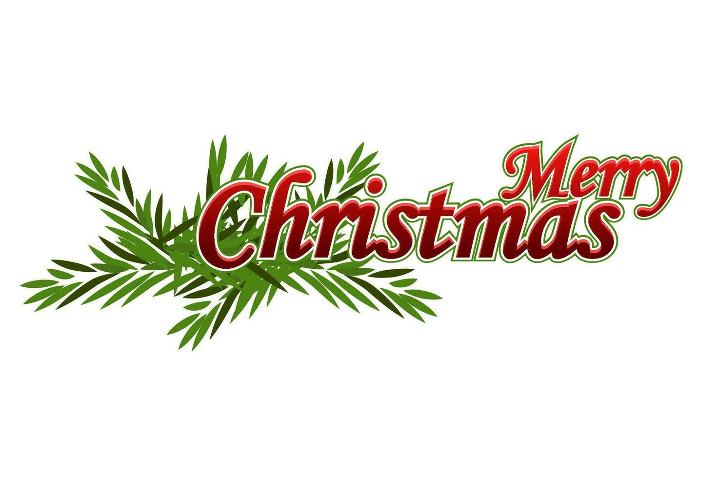 Merry Christmas red text with tree branch. Vector holiday illustration element