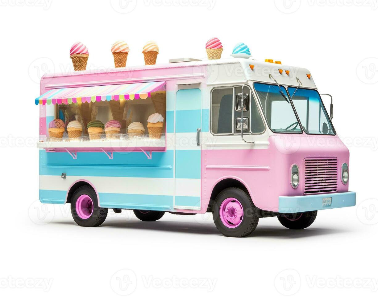 Ice Cream Truck on white background. Generative AI photo