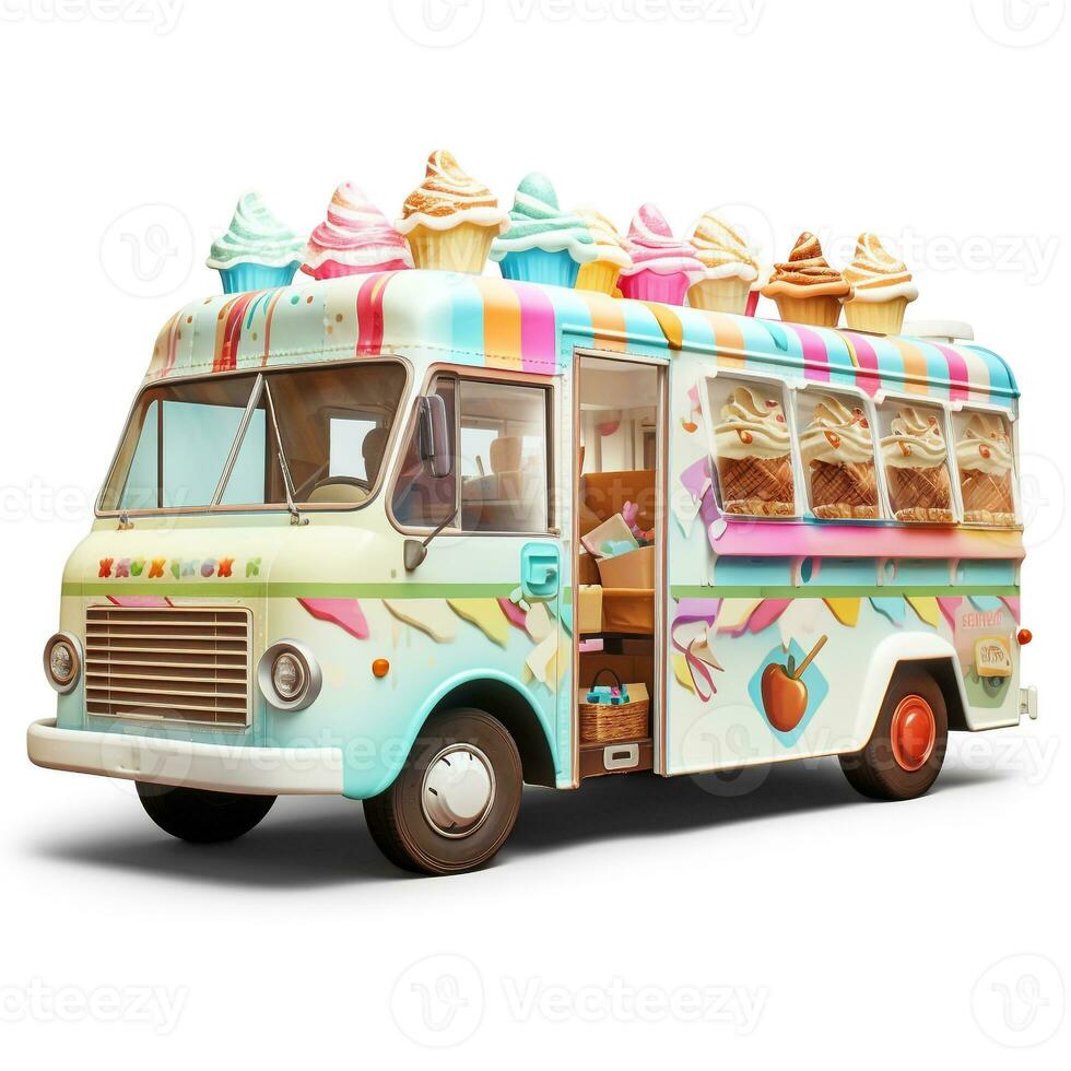 Ice Cream Truck on white background. Generative AI photo