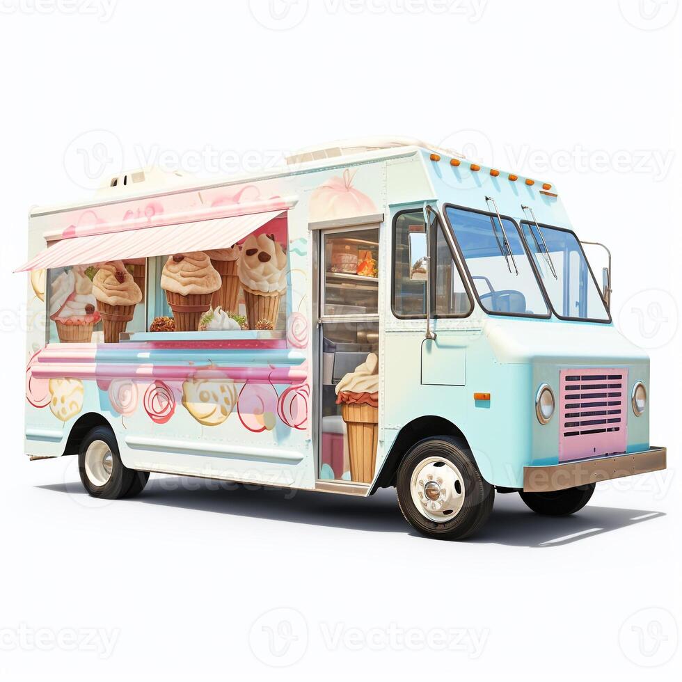 Ice Cream Truck on white background. Generative AI photo