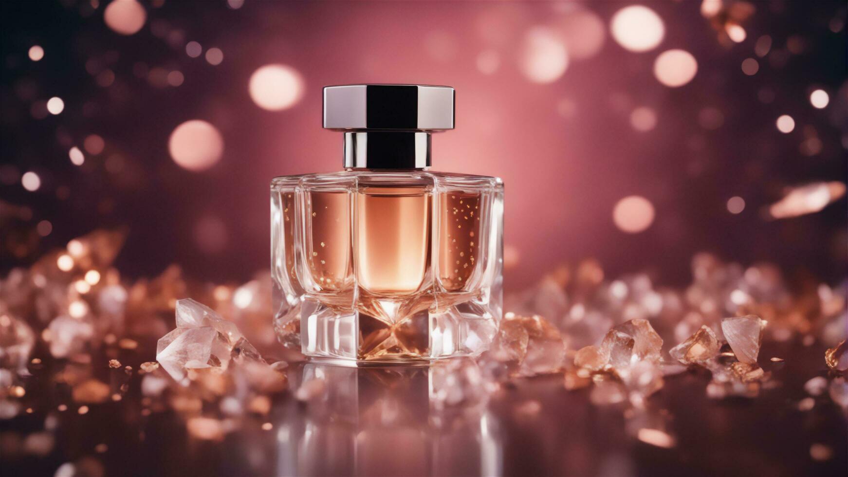 Ai generated Perfume bottle mockup crystal background photo