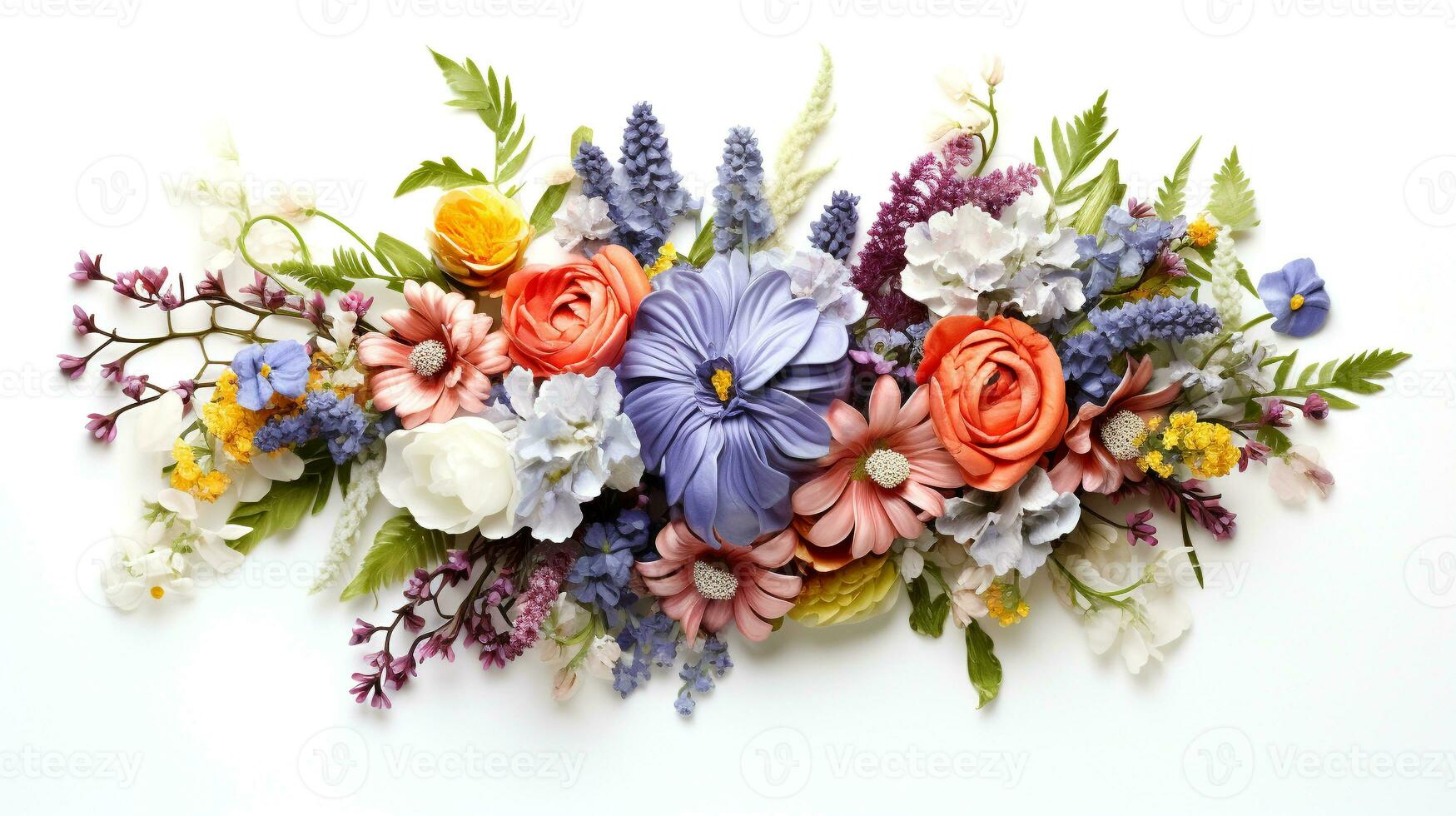 colorful flowers on white background for decoration. generative AI photo