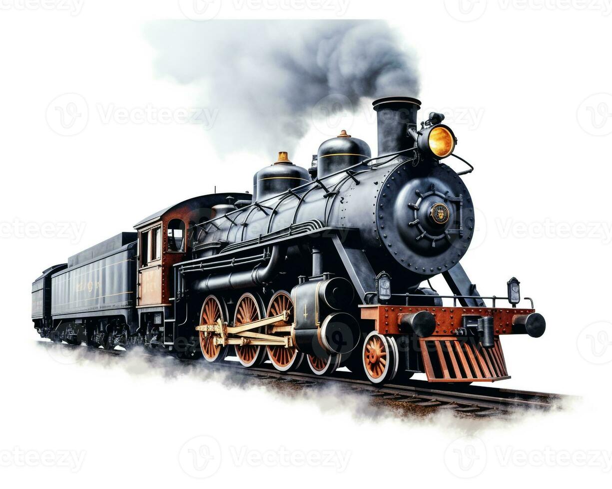 Steam Locomotive on white background. Generative AI photo