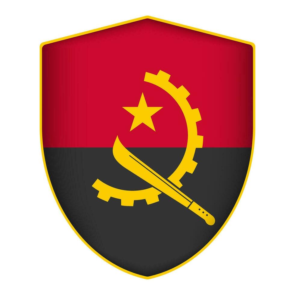 Angola flag in shield shape. Vector illustration.