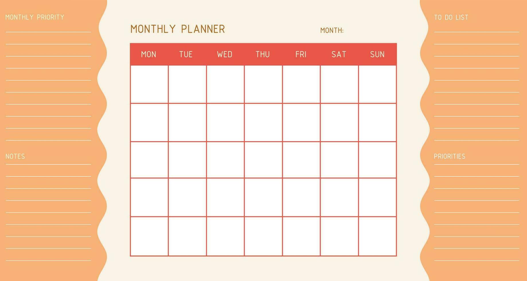 Month planner template. Calendar. A planner for the monthly organization of time. Vector. vector