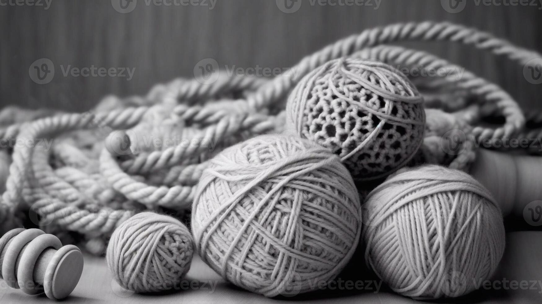 crochet, on a soft gray background, tenderness, knitting needles, vintage style.AI generated.artificial intelligence photo