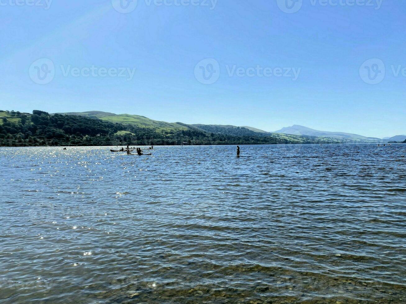 A view of the North Wales countryside at Bala Lake on a sunny day photo