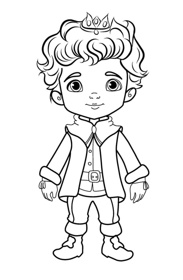 Prince coloring page. Coloring page prince in a crown and royal clothes vector