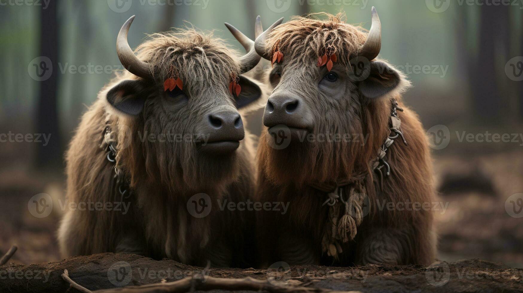 photo of heart-melting two Yaks with an emphasis on expression of love. Generative AI