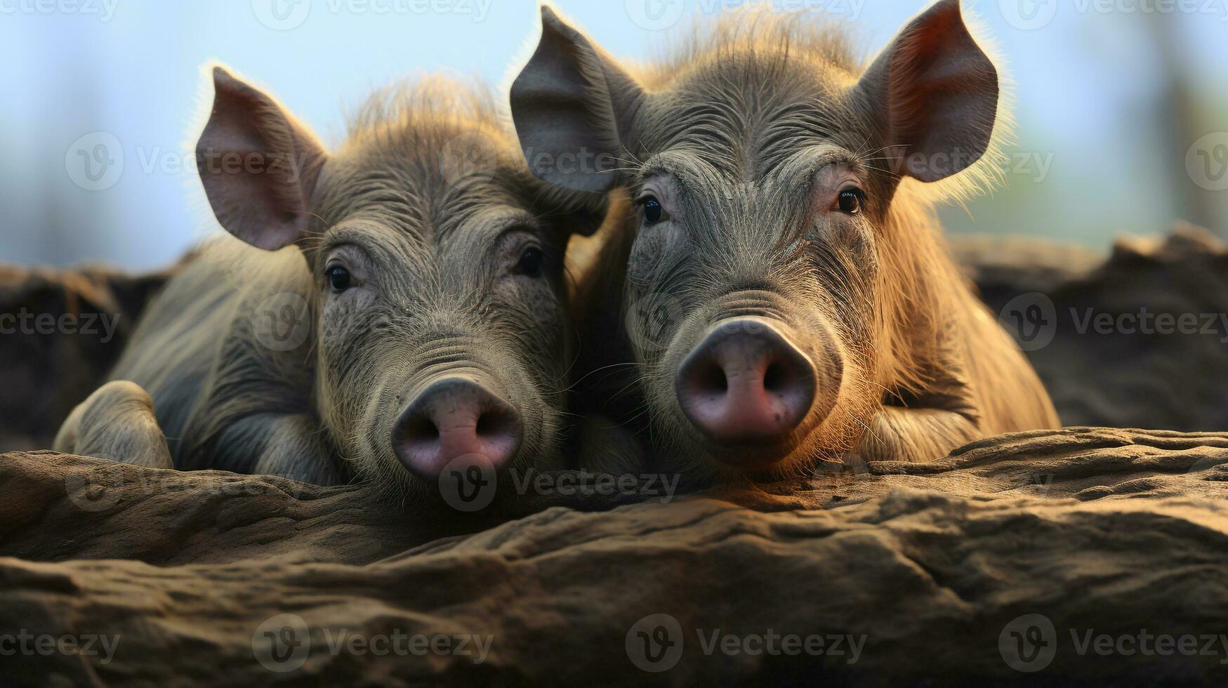 photo of heart-melting two Warthogs with an emphasis on expression of love. Generative AI