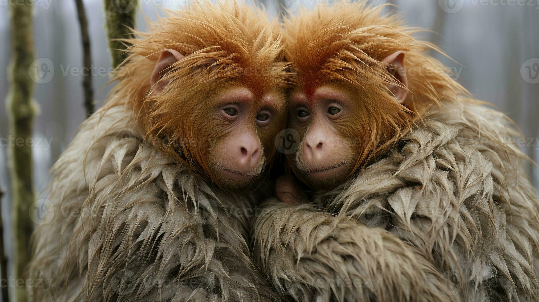 photo of heart-melting two Uakari with an emphasis on expression of love. Generative AI