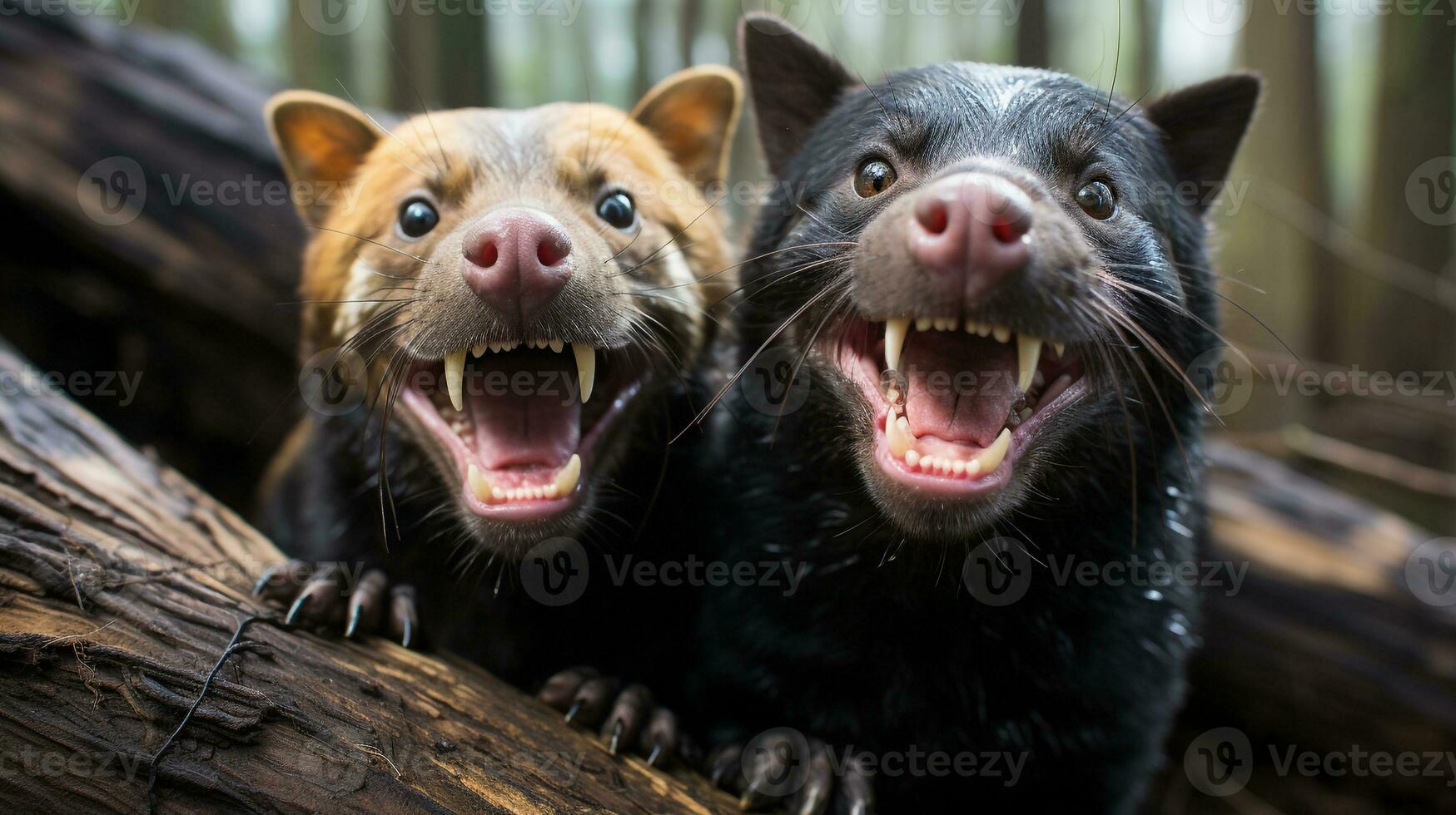 photo of heart-melting two Tasmanian Devils with an emphasis on expression of love. Generative AI