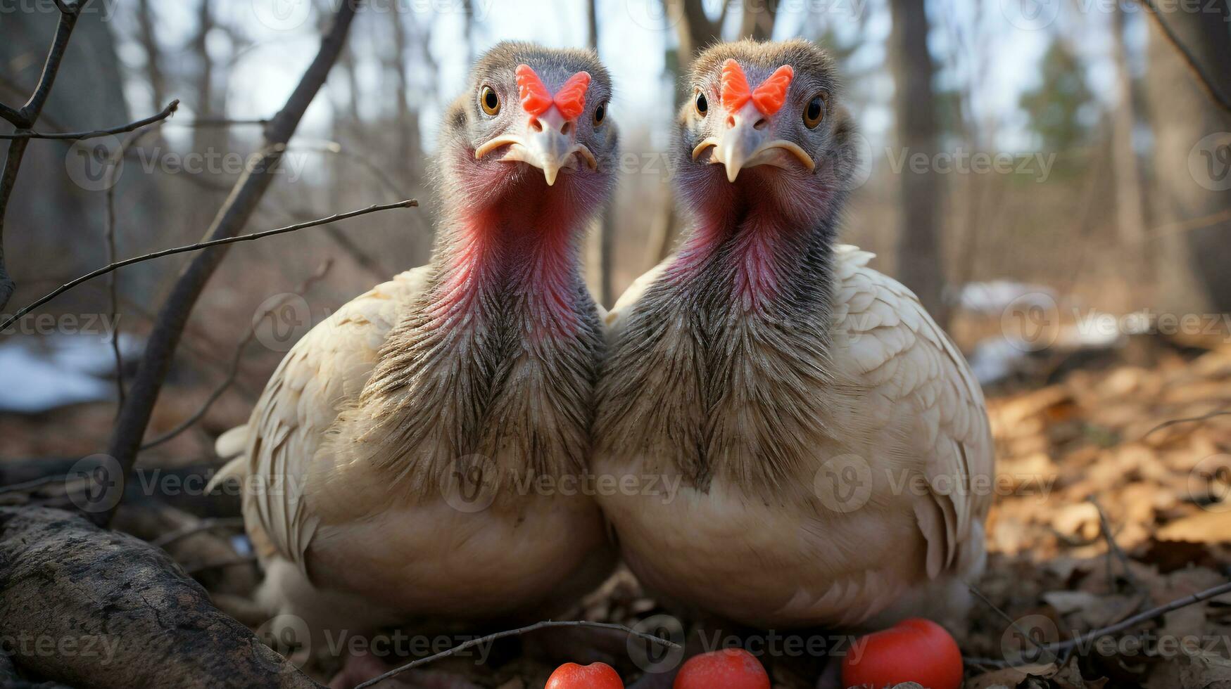 photo of heart-melting two Turkeys with an emphasis on expression of love. Generative AI