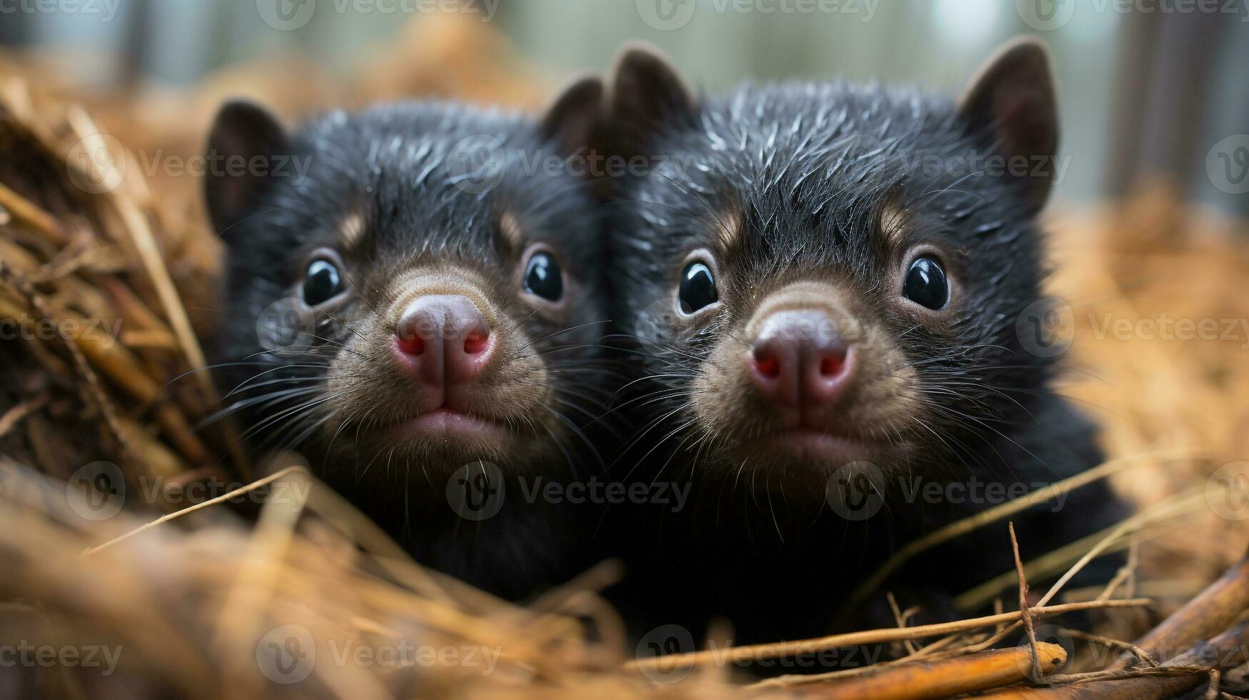 photo of heart-melting two Tasmanian Devils with an emphasis on expression of love. Generative AI